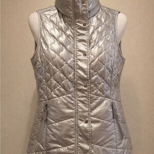 Talbots Silver Quilted Sleeveless Puffer Vest